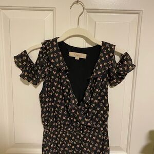 LOFT Elegant Black Dress with Floral Accents